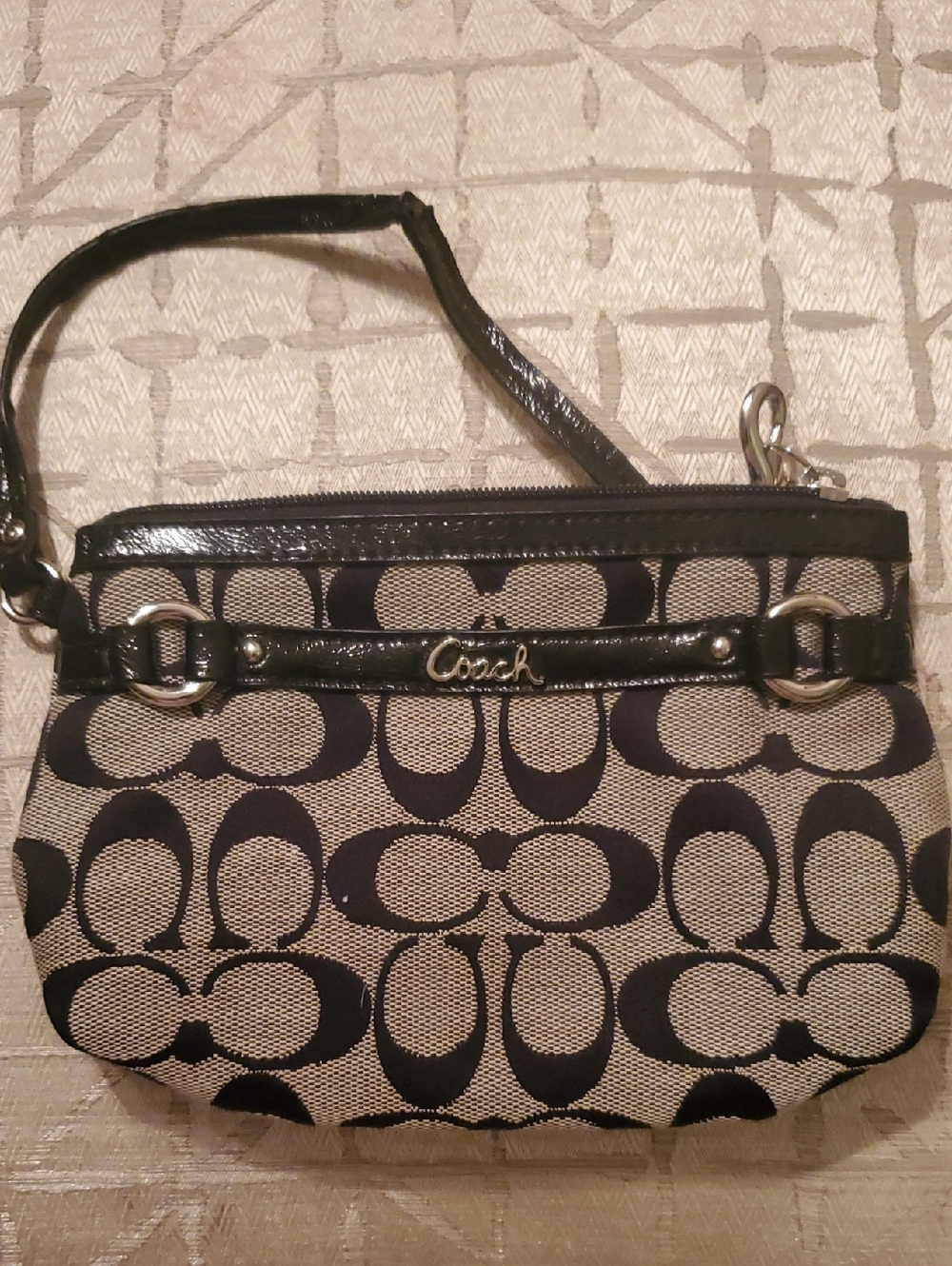 Coach Black and Khaki Signature Wristlet